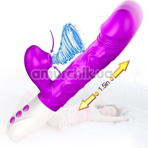Вибратор с пульсацией и подогревом Foxshow Silicone 3 Thrusting, фиолетовый