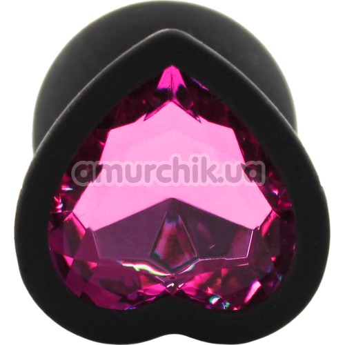Анальная пробка с розовым кристаллом Silicone Jewelled Butt Plug Heart Small, черная