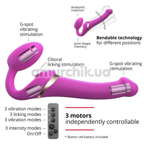 Безремневий страпон із вібрацією Strap-On-Me Multi Orgasm Bendable Strap-On M, рожевий