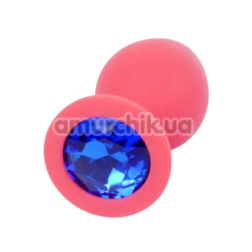 Анальная пробка с синим кристаллом Exclusivity Jewellery Silicon Plug M, светло-розовая