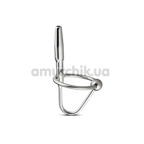Уретральная вставка с набором эрекционных колец Unbendable Sperm Stopper Hollow Ring SIN008, серебряная