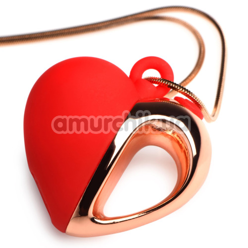 Вібратор-підвіска у вигляді сердечка Charmed Vibrating Silicone Heart Necklace, червоний