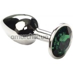 Анальна пробка із зеленим кристалом SWAROVSKI Silver Emerald Small, срібна - Фото №1