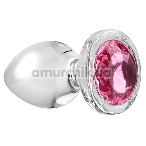 Анальна пробка з рожевим кристалом Adam & Eve Pink Gem Glass Plug Large, прозора - Фото №1