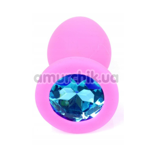 Анальная пробка с голубым кристаллом Exclusivity Jewellery Silicon Plug S, розовая