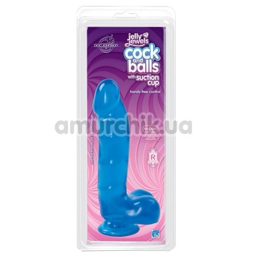Фалоімітатор Jelly Jewels Cock And Balls With Suction Cup, синій