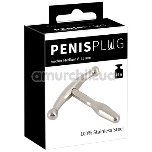 Уретральная вставка Penis Plug Anchor Medium, серебряная