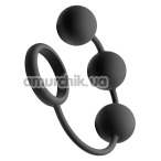 Ерекційне кільце з анальними кульками Tom Of Finland Silicone Cock Ring with 3 Weighted Balls, чорне - Фото №1