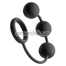 Ерекційне кільце з анальними кульками Tom Of Finland Silicone Cock Ring with 3 Weighted Balls, чорне - Фото №1
