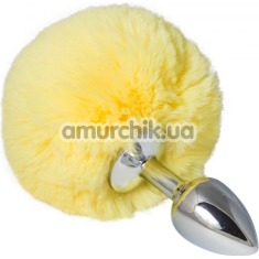 Анальная пробка с желтым хвостиком sLash Honey Bunny Tail S, серебряная - Фото №1