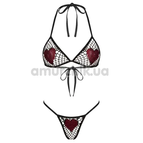 Комплект Leg Avenue Fishnet Bra Top and G-String Panty, чорний: бюстгальтер + трусики-стрінги