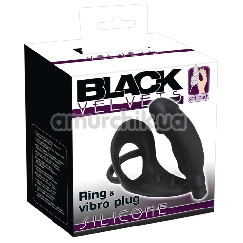 Віброкільце зі стимулятором простати Black Velvets Ring & Vibro Plug, чорне