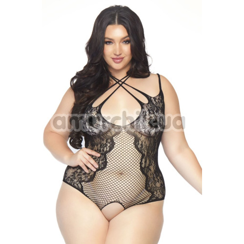 Боді Leg Avenue Net And Lace Crotchless Teddy, чорне