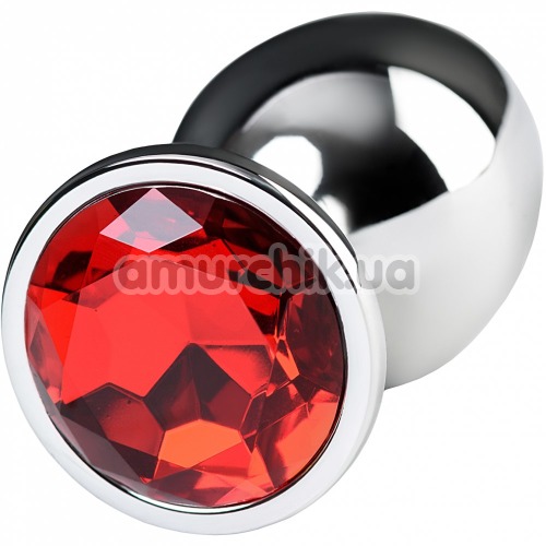 Анальная пробка с красным кристаллом Toyfa Metal 717012-9, серебряная