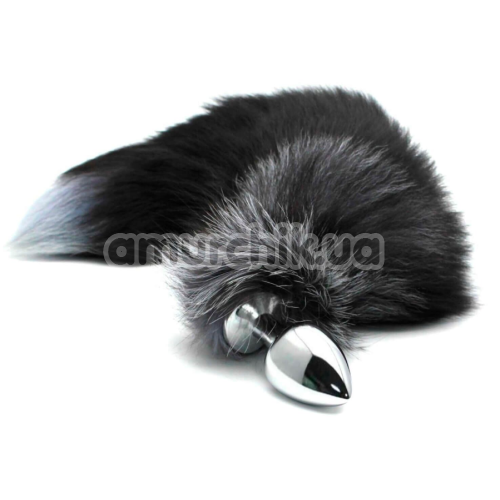 Анальная пробка с черно-белым хвостиком Alive Anal Pleasure Black And White Fox Tail L, серебряная