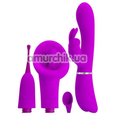 Вибратор с 4 насадками Pretty Love Thrill Kit, фиолетовый - Фото №1