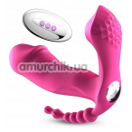 Анально-вагинально-клиторальный вибратор с подогревом Boss Series Foxshow, розовый - Фото №1