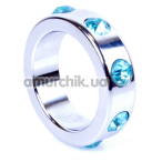 Эрекционное кольцо с голубыми кристаллами Boss Series Metal Ring Diamonds Medium, серебряное - Фото №1