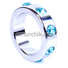 Эрекционное кольцо с голубыми кристаллами Boss Series Metal Ring Diamonds Medium, серебряное - Фото №1