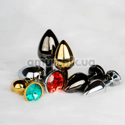 Анальна пробка з бірюзовим кристалом Ouch! Metal Butt Plug Small, золота