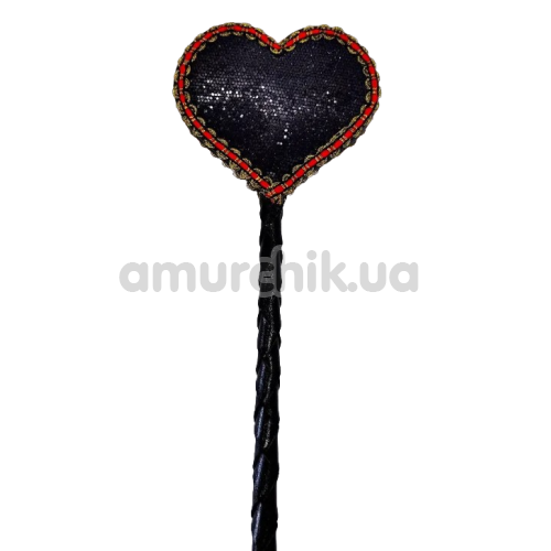 Стек в виде сердечка DS Fetish Crop Heart With Crystals, черно-красный