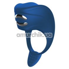 Віброкільце для члена з електростимуляцією FoxShow Silicone Vibrating Ring With Electro Stim, синє - Фото №1