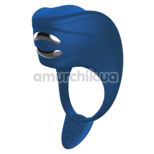 Виброкольцо для члена с электростимуляцией FoxShow Silicone Vibrating Ring With Electro Stim, синее - Фото №1