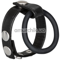 Эрекционное кольцо для члена Medium Leather Ball Spreader, черное - Фото №1