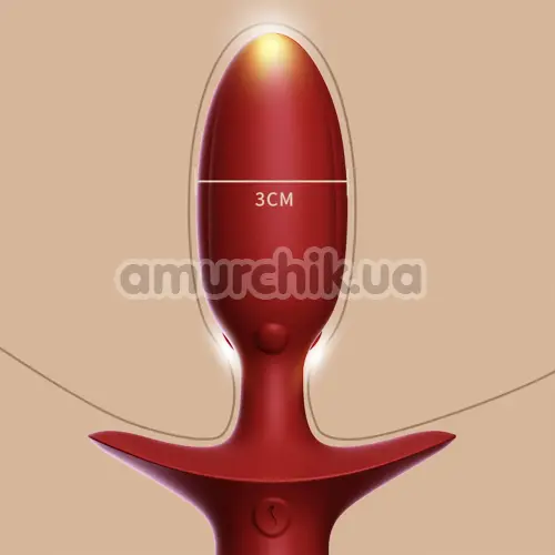 Анальная пробка с белым хвостиком, вибрацией и ротацией Upko Swinging & Vibrating Anal Plug, красная