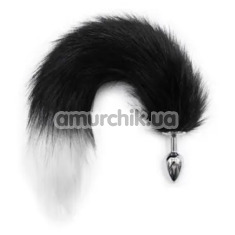 Анальна пробка з чорно-білим хвостом лисиці DS Fetish Anal Plug Faux Fur Fox Tail S, срібляста - Фото №1