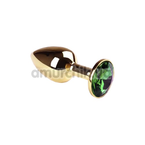Анальная пробка с зеленым кристаллом SWAROVSKI Gold Emerald Small, золотая