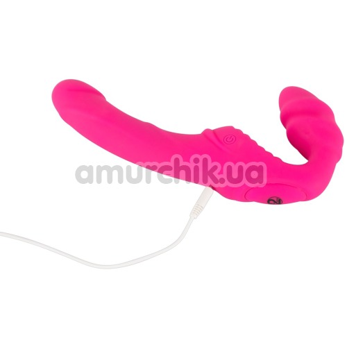 Безремневой страпон с вибрацией Double Teaser Vibrating Strapless Strap-On, розовый
