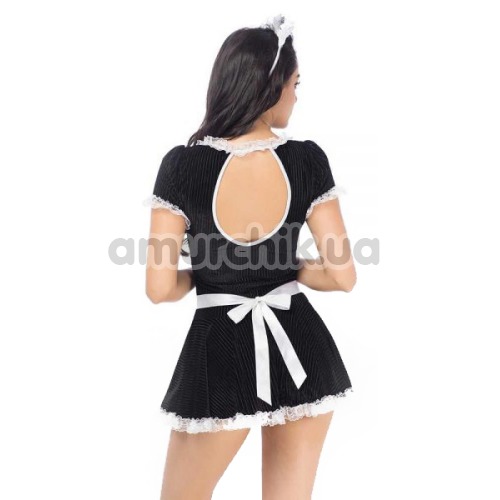 Костюм горничной JSY Nun Costume 6926 черный: платье + головной убор + трусики-стринги + фартук + метелочка