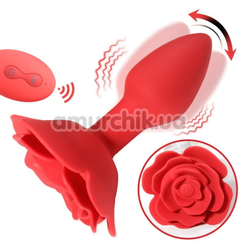 Анальная пробка с вибрацией и ротацией Boss Series Rotating Butt Plug Flower, красная