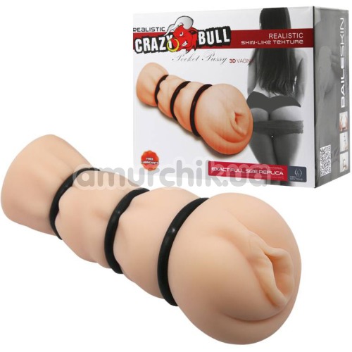 Искусственная вагина с эрекционными кольцами Crazy Bull Pocket Pussy, телесная