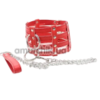 Ошейник с поводком DS Fetish Collar With Chain Leash, красный - Фото №1