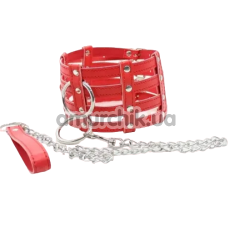 Нашийник з повідцем DS Fetish Collar With Chain Leash, червоний - Фото №1