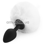 Анальна пробка з білим хвостиком Art Of Sex Silicone Butt Plug Rabbit Tail M, чорна - Фото №1