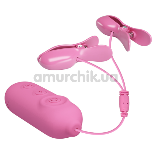 Затискачі для сосків з вібрацією та електростимуляцією Pretty Love Nipple Clips Romantic Wawe II, рожеві