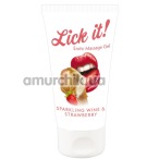 Массажный лубрикант Lick it Erotic Massage Gel Sparkling Wine & Strawberry - клубничное шампанское, 50 мл - Фото №1