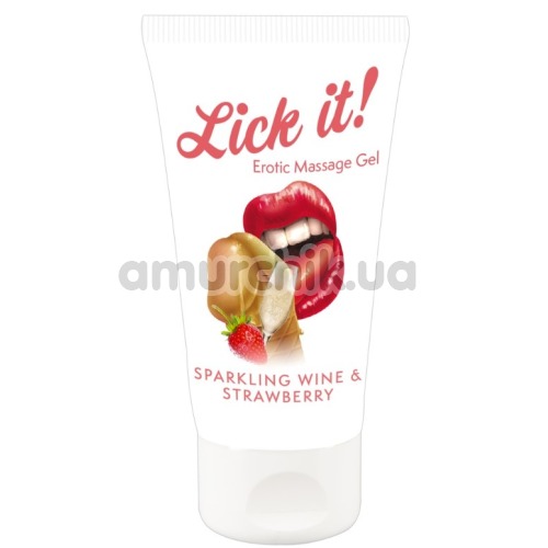 Масажний лубрикант Lick it Erotic Massage Gel Sparkling Wine & Strawberry - полуничне шампанське, 50 мл - Фото №1