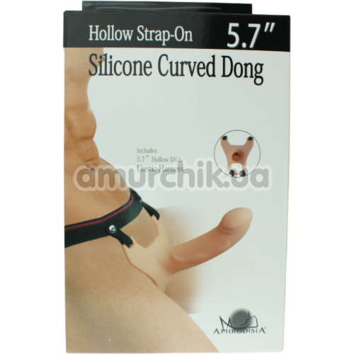 Полый страпон Hollow Strap-On Silicone Curved Dong 5.7, телесный