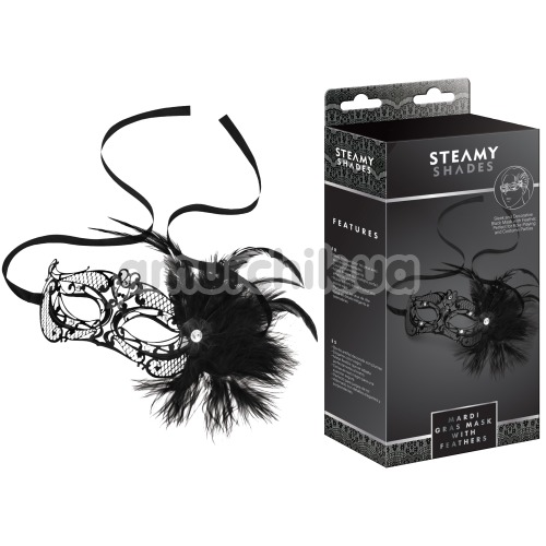 Маска Steamy Shades Mardi Gras Mask With Feathers, чёрная