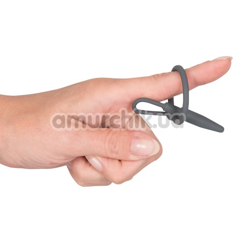 Уретральна вставка з кільцем Penis Plug With A Silicone Glans Ring, сіра