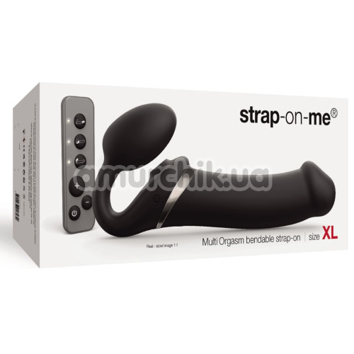 Безремневой страпон с вибрацией Strap-On-Me Multi Orgasm Bendable Strap-On XL, черный