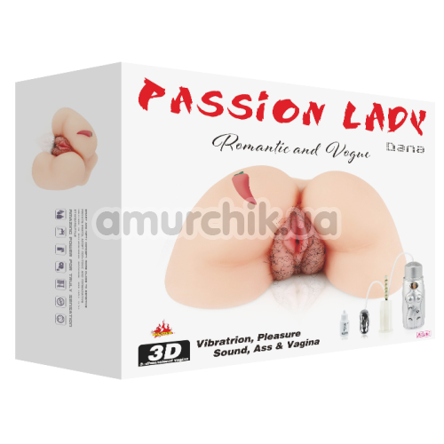 Искусственная вагина и анус с вибрацией и подогревом Temptation Passion Lady Dana, телесная
