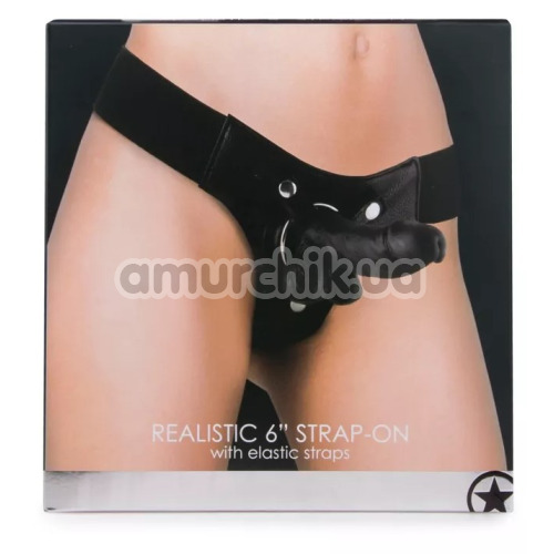 Страпон Ouch! Realistic 6 Strap-On With Elastic Straps, чорний