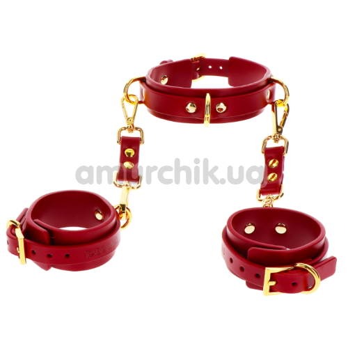 Ошейник с фиксаторами для рук Taboom D-Ring Collar and Wrist Cuffs, красный - Фото №1