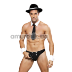 Костюм гангстера JSY Sexy Lingerie 4981, черный: трусы + галстук + манжеты + шляпа + игрушечный пистолет - Фото №1