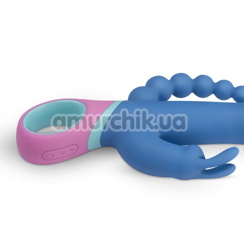 Анально-вагинально-клиторальный вибратор с ротацией PMV20 Vice, голубой